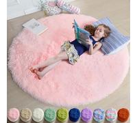 Amdrebio Tapis rond mignon petit rose clair de 0,9 m pour chambre de fille, tapis circulaire moelleux pour décoration de chambre d'enfants, tapis de fourrure épaisse et floue pour chambre de bébé