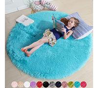 Amdrebio Tapis Rond Pelucheux Turquoise pour Chambre et Dortoir