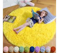 Amdrebio Tapis rond pour chambre ou salon, tapis pelucheux pour décoration de chambre d'enfant, tapis circulaire pour salle de ortoir, chambre de bébé, jaune, 1,2 m
