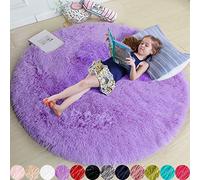 Amdrebio Tapis rond violet de 1,5 m pour décoration de chambre de fille, esthétique et pelucheux, pour salle de jeux d'enfant, joli tapis à poils longs pour salon, chambre de bébé, dortoir