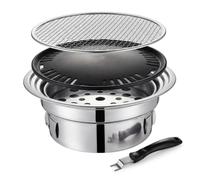 Ameble Barbecue coréen Portable au Charbon de Bois avec Filet de poêle antiadhésif pour l'intérieur et l'extérieur en