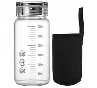 Ameble Bouteille d'eau Transparente Bouteille d'eau en Verre Borosilicate avec mesures Manchon isolé et Couvercle en Acier - 300 ML Transparent Petit Verre avec mesures b