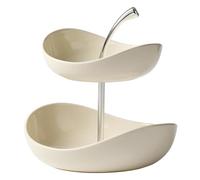 Ameble Élégant bol à fruits en céramique blanche à deux niveaux avec couches détachables, panier fruits au design cerise pour aucun mélange de saveur, assiette de service pour collations, décoration