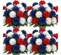 Ameble Lot de 12 Fleurs d'hortensia artificielles réalistes Rouge Blanc Bleu pour décoration intérieure et extérieure, Centre de Table Patriotique, Exposition du Jour commémoratif