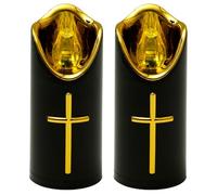 Ameble Lot de 2 bougies funéraires LED commémoratives avec croix dorée, bougies de cimetière à piles pour décorations extérieures, décorations funéraires pour cimetière, Halloween