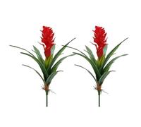 Ameble Lot de 2 Plantes artificielles de broméliacées, 45, 7 cm Long, Plantes artificielles en Pots pour la Maison, Le Bureau, la décoration intérieure et extérieure, Rouge, Plante, artif