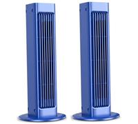 Ameble Lot de 2 ventilateurs tour sans pales bleus de 13 pouces, oscillant à 3 vitesses avec télécommande, petit climatiseur portable ultra silencieux rechargeable pour mur, bureau, chambre à coucher