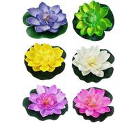 Ameble Lot de 6 Fleurs de Lotus en EVA 10, 2 cm, Fleurs flottantes réalistes avec Coussin nénuphar pour Jardin, étang, Piscine, Aquarium, flottantes pour étang, Tapis nénuphar, 10, 2 cm en EVA