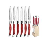 Lou Laguiole - Bloc de 6 couteaux steak - Tradition - Acier inoxydable 18/0, Finition Brillante - Rouge