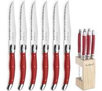 Lou Laguiole - Bloc de 6 couteaux steak - Tradition - Acier inoxydable 18/0, Finition Brillante - Rouge