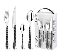 AMEFA - Ménagère 24 couverts de table pour 6 personnes - Eclat Géo - Acier inoxydable 18/0, Finition Brillante - Noir et Blanc