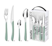 AMEFA - Ménagère 24 couverts de table pour 6 personnes - Eclat Géo - Acier inoxydable 18/0, Finition Brillante - Vert et Blanc