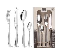 AMEFA - Ménagère 24 couverts de table pour 6 personnes - Eclat Styl - Acier Inoxydable 18/0, Finition Miroir et sablée - Inox (Epaisseur 2.5 mm)