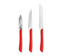 Amefa - Set de 3 couteaux de cuisine - Couteau office, éplucheur et couteau petits-légumes - Eclat - Acier inoxydable 13 C, Finition Brillante - Rouge
