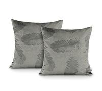 AmeliaHome 2 Housses de Coussin 45 x 45 cm Housse de Coussin décorative Fermeture éclair Motif Plumes de Paon Gris