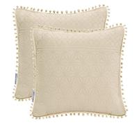 AmeliaHome 2 taies d'oreiller avec Pompons matelassé ultrasonique des Deux côtés 45 x 45 cm Beige