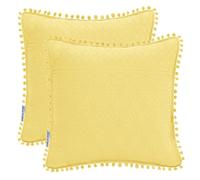 AmeliaHome 2 taies d'oreiller avec Pompons surpiqûre ultrasonique des Deux côtés 45 x 45 cm Jaune Meadore