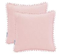 AmeliaHome 2 taies d'oreiller avec Pompons surpiqûre ultrasonique des Deux côtés 45 x 45 cm Meadore Rose poudré