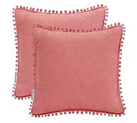 AmeliaHome 2 taies d'oreiller avec Pompons surpiqûres ultrasoniques des Deux côtés 45 x 45 cm
