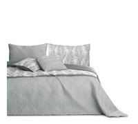 AmeliaHome Couvre-lit 260 x 280 cm Double Face Facile d'entretien matelassé Motif Plantes Gris Blanc Tropical Bonaire