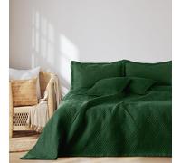 AmeliaHome Couvre-lit 200 x 220 cm - Couvre-lit Double Face - avec surpiqûre ultrasonique - Polyester Ophélia - Vert foncé