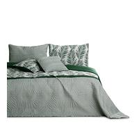 AmeliaHome Couvre-lit 220 x 240 cm Double Face Facile d'entretien matelassé Motif Plantes Vert Blanc Tropical Bonaire