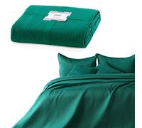 AmeliaHome Couvre-lit 220 x 240 cm Vert foncé jeté de lit Double Face gaufré Mat Satin Carmen
