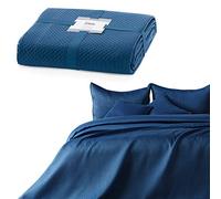 AmeliaHome Couvre-lit 260 x 280 cm, Bleu foncé, jeté de lit Double Face, gaufré, Satin Mat Carmen