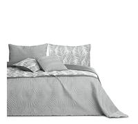 AmeliaHome Couvre-lit 260 x 280 cm Double Face Facile d'entretien matelassé Motif Plantes Gris Blanc Tropical Bonaire
