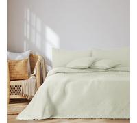 AmeliaHome Couvre-lit avec Pompons 200 x 220 cm - Couvre-lit matelassé ultrasonique - Polyester - Crème