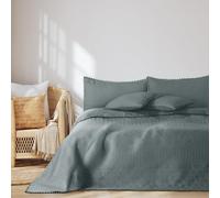 AmeliaHome Couvre-lit avec Pompons 240 x 260 cm - Couvre-lit matelassé ultrasonique - Polyester - Gris