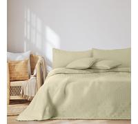 AmeliaHome Couvre-lit Double Face avec Pompons 220 x 240 cm Beige Meadore