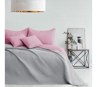AmeliaHome Couvre-lit en Polyester Softa - Rose et Gris - 170 x 210 cm | surpiqûre ultrasonique en polyester