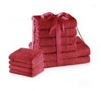 AmeliaHome Ensemble de Serviettes de Toilette Rouge 4 Serviettes d'invité 30 x 50 cm, 4 Serviettes 50 x 100 cm et 2 Serviettes de Bain 70 x 140 cm, 100% Coton de qualité, Absorbant, Rouge foncé Amari