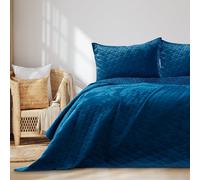 AmeliaHome Laila Velvet Couvre-lit Polyester Bleu 240 x 260 cm