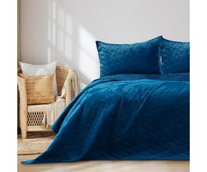 AmeliaHome Laila Velvet Couvre-lit Polyester Bleu 240 x 260 cm