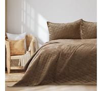 AmeliaHome Laila Velvet Couvre-lit Polyester Cappuccino 170 x 210 cm