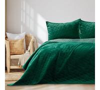 AmeliaHome Laila Velvet Couvre-lit Polyester Vert 260 x 280 cm