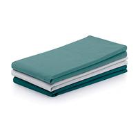 AmeliaHome Letty Lot de 3 torchons de Cuisine en Coton Lisse Blanc Turquoise 50 x 70 cm