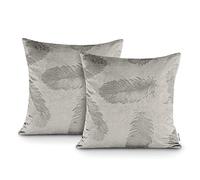 AmeliaHome Lot de 2 taies d'oreiller 45 x 45 cm - Fermeture éclair - Aspect Velours - Plume de Paon - Motif Paon - Gris Sable