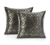 AmeliaHome Lot de 2 taies d'oreiller 45 x 45 cm - Fermeture éclair géométrique Glamour - Velvet Navia Anthracite doré