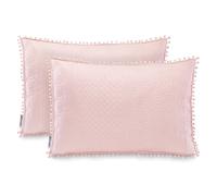AmeliaHome Lot de 2 taies d'oreiller avec Pompons surpiqûre ultrasonique des Deux côtés 50 x 70 cm Meadore Rose poudré