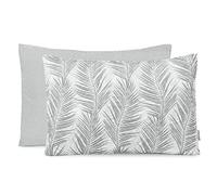 AmeliaHome Lot de 2 taies d'oreiller Double Face surpiquées ultrasonique, 50 x 70 cm, Motif végétal Gris, Blanc, Tropical Bonaire, AH/TRBON/GRE/50 x 70 x 2 cm