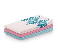 AmeliaHome Lot de 3 torchons de Cuisine en Coton 50 x 70 cm Motif Feuilles Letty Rose/Turquoise