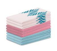 AmeliaHome Lot de 9 torchons de Cuisine en Coton 50 x 70 cm Motif Feuilles Letty Rose/Turquoise