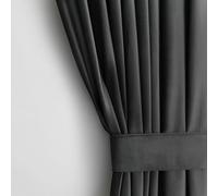 AmeliaHome Lot de rideaux H 270 x l 140 cm avec embrasses 54 x 10 cm - Aspect velours anthracite - 1 pièce - Ruban fronceur à bande ondulée - En velours semi-occultant - Décoration de fenêtre - Rideau