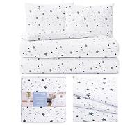 AmeliaHome Parure de lit 3 pièces 200 x 200 cm avec 2 taies d'oreiller 80 x 80 cm 100% Coton Fermeture éclair Averi Motif étoiles Constellation
