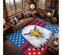 Américain Vintage Douce Poils Courts Tapis de Salon, Tapis en Cool Animal Aigle Étoiles Bleu Rouge, Antidérapant et Lavable Facile à Nettoyer, pour Chambre à Coucher, Salle a Manger, 60 x 90 cm