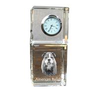 American Bulldog - horloge en cristal avec photo, photo de chien dans le cristal, horloge de table personnalisée de la marque Art-Dog