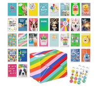 American Greetings Assortiment de 30 cartes d'anniversaire amusantes en papier recy vec enveloppes, sceaux et boîte de rangement (graphiques amusants)